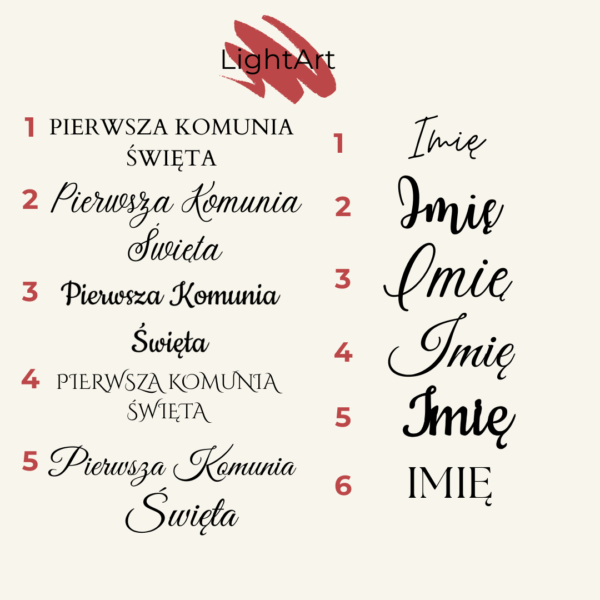Napis dekoracyjny Pierwsza Komunia Święta + Imię