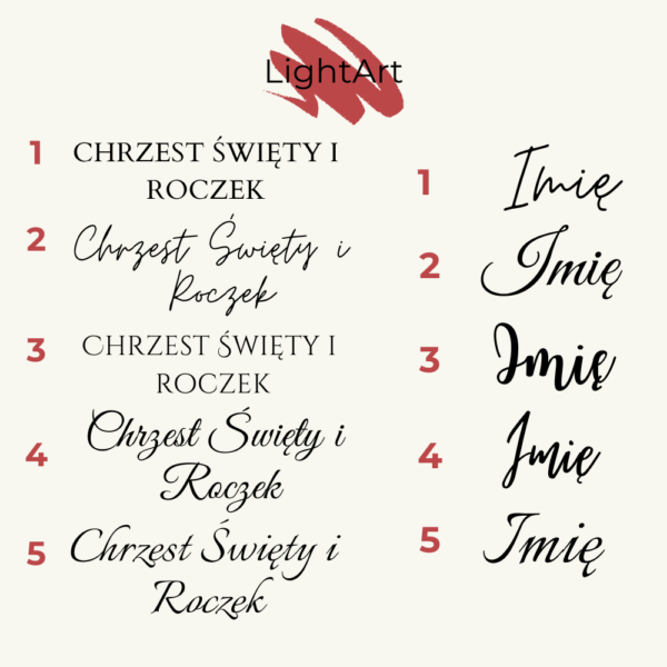 Napis dekoracyjny Chrzest Święty i Roczek Imię